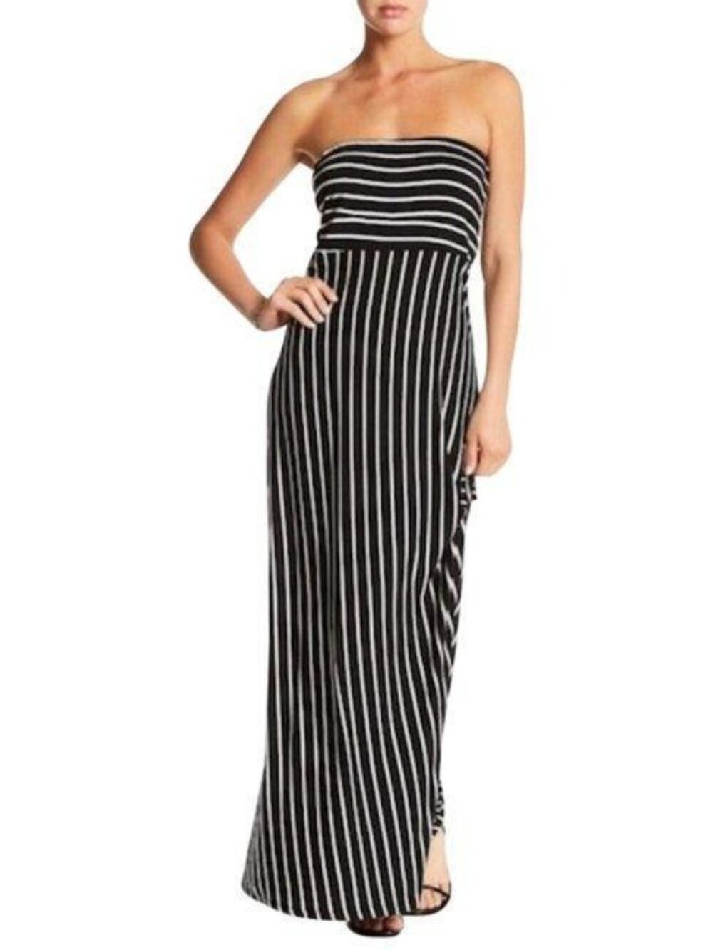West Kei Black & White Striped Strapless Bandeau Maxi Dress - Picture 3 of 4